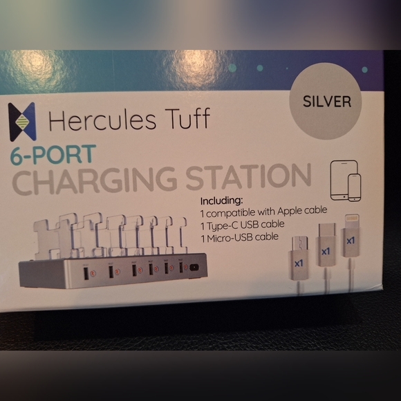 Hercules Tuff 6 Port Charging Station Apple Cable, Type C USB & Micro USB NEW - Picture 2 of 3